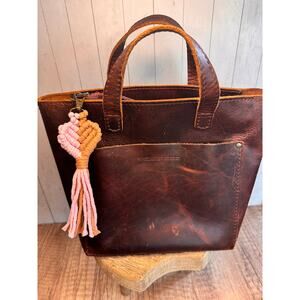 Neopolitan Macrame Charm Purse Keychain Brown Pink Heart Bag Charm FAST SHIP NEW